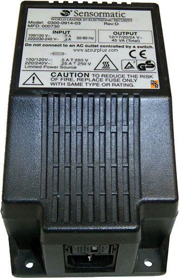 Sensormatic 0300-0914-03 Transformer 50/60HZ, 110VAC-120VAC In, 12/17/20/24V Out